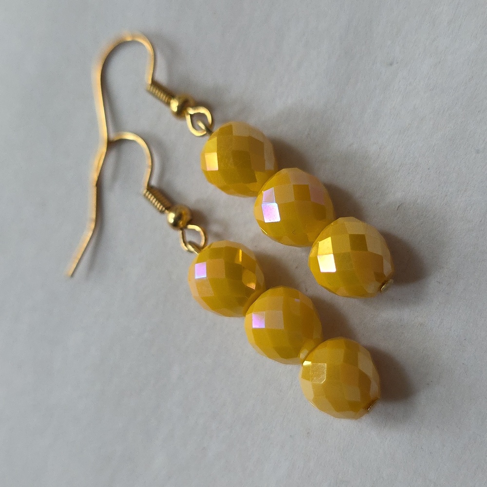 Golden Yellow Beaded Earrings 18k Gold-Plated - Handmade